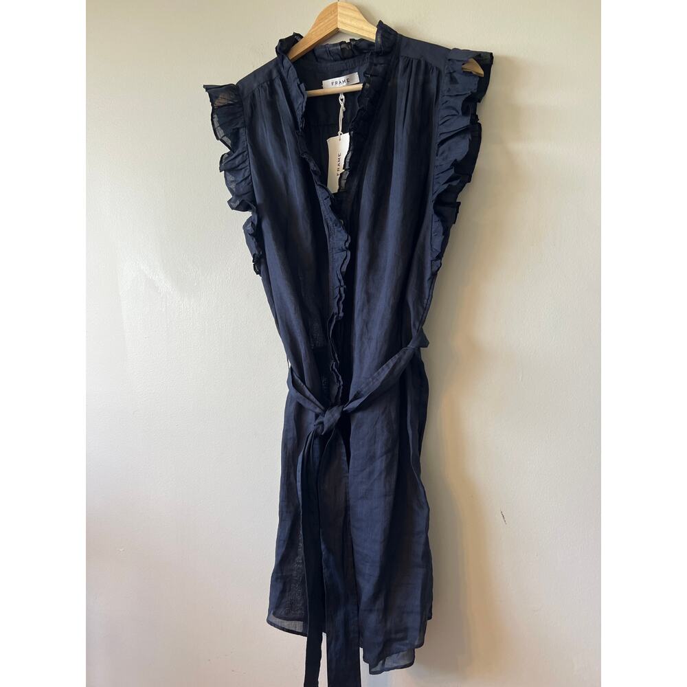NWT Frame Lauren Ruffled Sleeveless Mini Dress Women's Navy Blue Size: Large - Picture 3 of 11
